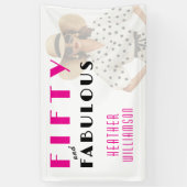 Fifty and Fabulous Pink Black 50th Birthday Banner 横断幕 (縦)