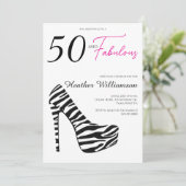 Fifty and Fabulous Pink Black 50th Birthday Party 招待状 (スタンド正面)