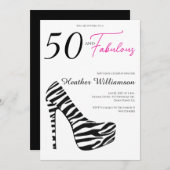 Fifty and Fabulous Pink Black 50th Birthday Party 招待状 (正面/裏面)