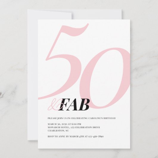 Fifty and Fabulous Pink Bold Birthday Invitation 招待状 (正面)