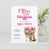 Fifty and Fabulous Pink Gold Heels 50th Birthday 招待状 (スタンド正面)