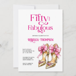 Fifty and Fabulous Pink Gold Heels 50th Birthday 招待状