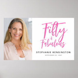Fifty and Fabulous Pink Photo 50th Birthday Party ポスター
