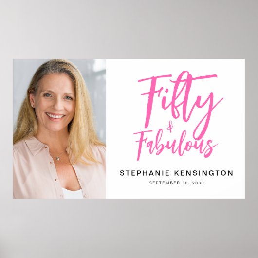 Fifty and Fabulous Pink Photo 50th Birthday Party ポスター (正面)