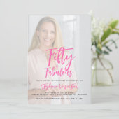 Fifty and Fabulous Pink Photo 50th Birthday Party 招待状 (スタンド正面)