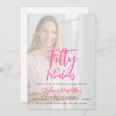 Fifty and Fabulous Pink Photo 50th Birthday Party 招待状 (正面/裏面)