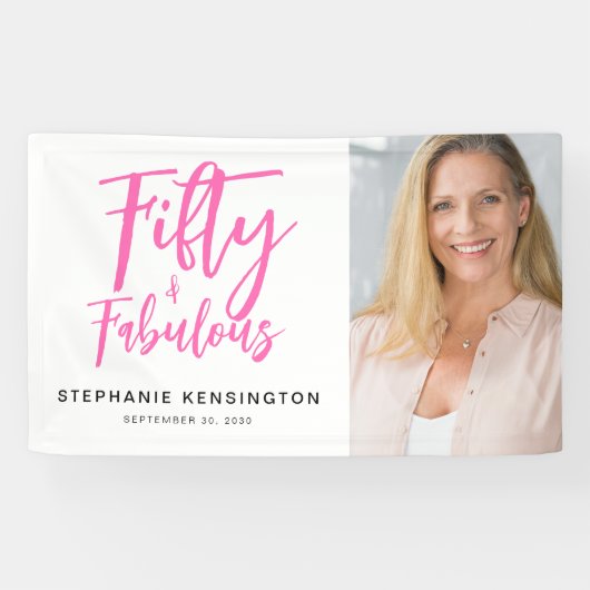 Fifty and Fabulous Pink Photo 50th Birthday Party 横断幕 (横)