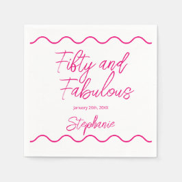 Fifty and Fabulous Pink Script スタンダードカクテルナプキン