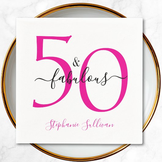 Fifty and Fabulous Pink Script 50th Birthday Party スタンダードカクテルナプキン