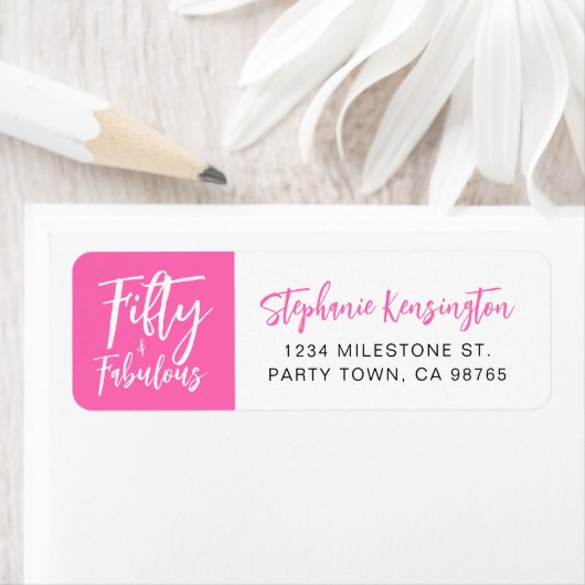 Fifty and Fabulous Pink Script 50th Birthday Party ラベル (インサイチュ)
