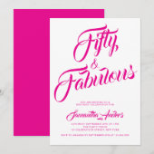 Fifty and Fabulous Pink Script 50th Birthday Party 招待状 (正面/裏面)