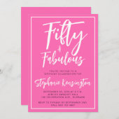 Fifty and Fabulous Pink Script 50th Birthday Party 招待状 (正面/裏面)