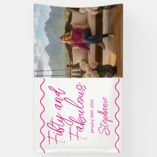 Fifty and Fabulous Pink Script Banner 横断幕 (縦)