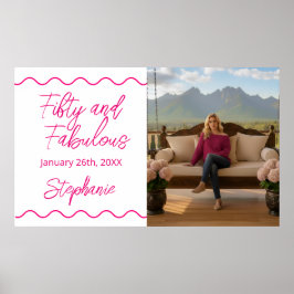 Fifty and Fabulous Pink Script Banner Poster ポスター