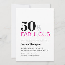 Fifty and Fabulous Pink Typography 50 Birthday 招待状