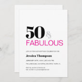 Fifty and Fabulous Pink Typography 50 Birthday 招待状 (正面/裏面)