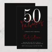 Fifty and Fabulous Red Black 50th Birthday Party 招待状 (正面/裏面)