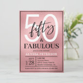 Fifty and Fabulous Rose Gold Script 50th Birthday 招待状 (スタンド正面)