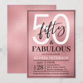 Fifty and Fabulous Rose Gold Script 50th Birthday 招待状 (正面/裏面)