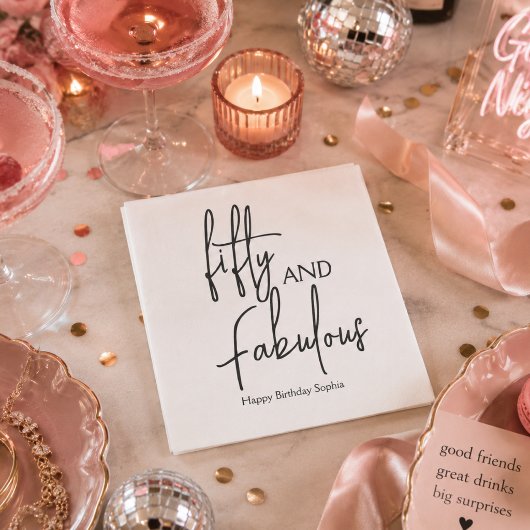 Fifty and Fabulous Script 50歳の誕生日パーティー スタンダードカクテルナプキン