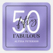 Fifty and Fabulous Script 50th Birthday スクエアシール (正面)
