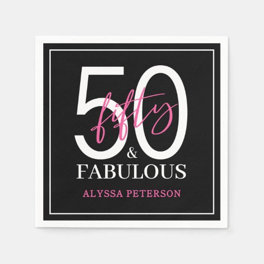 Fifty and Fabulous Script 50th Birthday スタンダードカクテルナプキン (正面)