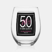 Fifty and Fabulous Script 50th Birthday ステムなしワイングラス (裏面)