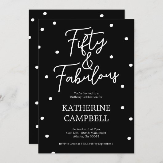 Fifty and Fabulous Script 50th Birthday 招待状 (正面/裏面)