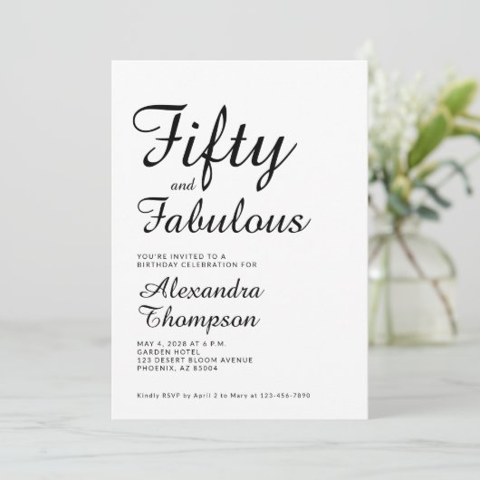 Fifty and Fabulous Script 50th Birthday Party 招待状 (スタンド正面)