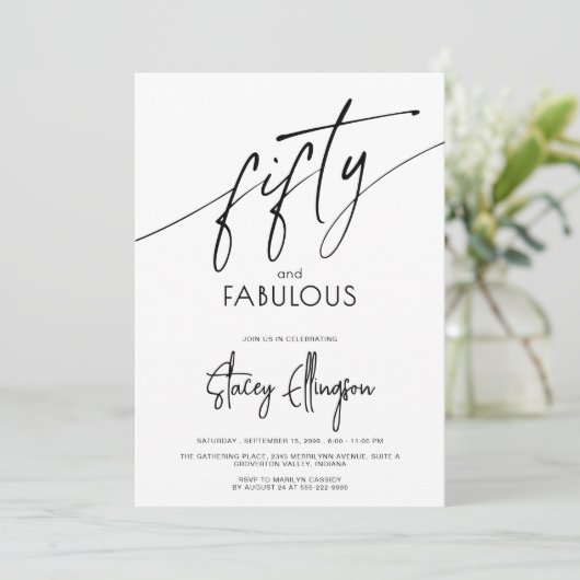 Fifty and Fabulous Script 50th Birthday Party 招待状 (スタンド正面)