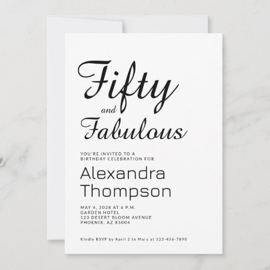 Fifty and Fabulous Script 50th Birthday Party 招待状 (正面)