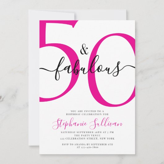 Fifty and Fabulous Script 50th Birthday Party 招待状 (正面)