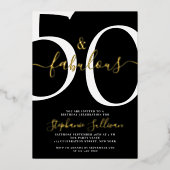 Fifty and Fabulous Script 50th Birthday Party  箔招待状 (正面)