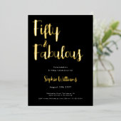 Fifty and Fabulous Script 50th Birthday Party 箔招待状 (立ち正面)