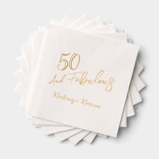 Fifty and Fabulous Script Birthday 箔ナプキン (インサイチュ (積み重ね))