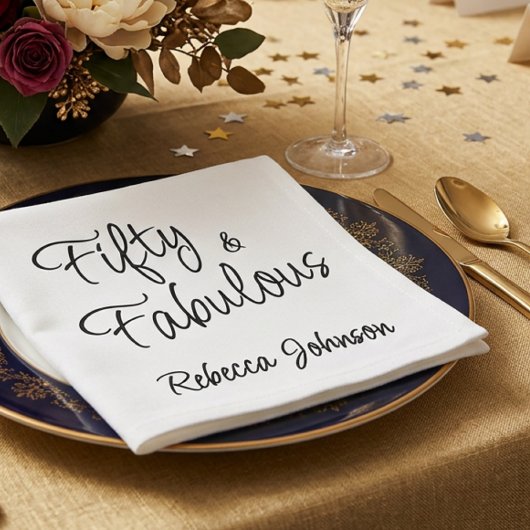 Fifty and Fabulous Script Black 50th Birthday スタンダードカクテルナプキン