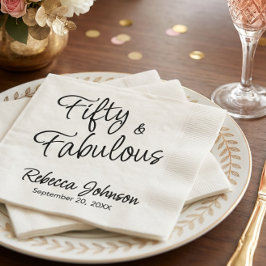 Fifty and Fabulous Script Black 50th Birthday スタンダードカクテルナプキン