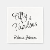 Fifty and Fabulous Script Black 50th Birthday スタンダードカクテルナプキン (正面)