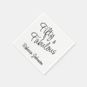 Fifty and Fabulous Script Black 50th Birthday スタンダードカクテルナプキン (角)