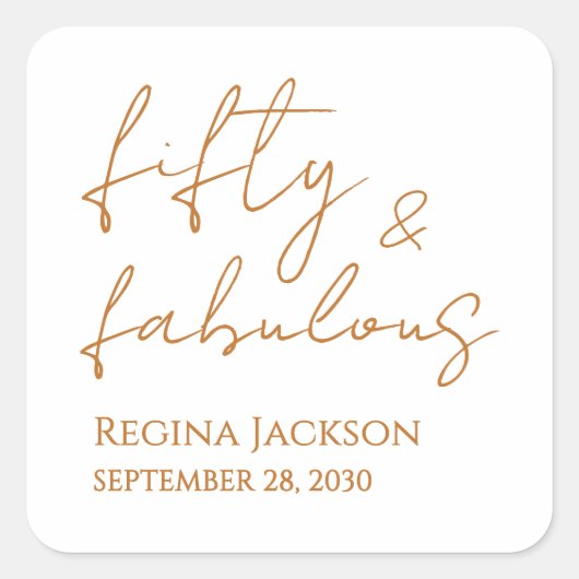 Fifty And Fabulous Script Gold 50th Birthday Party スクエアシール (正面)