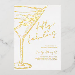 Fifty and Fabulous Script Line Art Gold 箔招待状