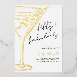 Fifty and Fabulous Script Line Art Gold 箔招待状