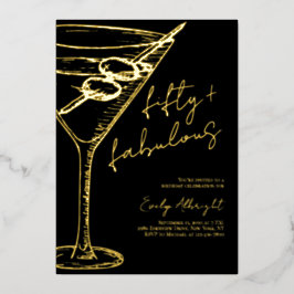 Fifty and Fabulous Script Line Art Gold 箔招待状