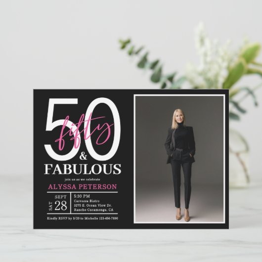 Fifty and Fabulous Script Photo 50th Birthday 招待状 (スタンド正面)