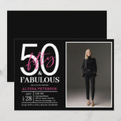 Fifty and Fabulous Script Photo 50th Birthday  招待状 (正面/裏面)