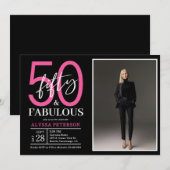 Fifty and Fabulous Script Photo 50th Birthday  招待状 (正面/裏面)