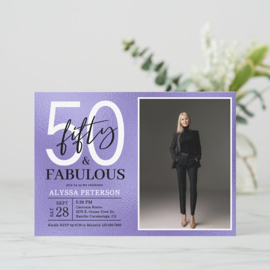 Fifty and Fabulous Script Photo 50th Birthday 招待状 (スタンド正面)