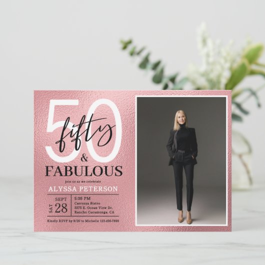 Fifty and Fabulous Script Photo 50th Birthday 招待状 (スタンド正面)