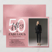 Fifty and Fabulous Script Photo 50th Birthday 招待状 (正面/裏面)