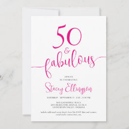 Fifty and Fabulous Script Pink 50th Birthday Party 招待状